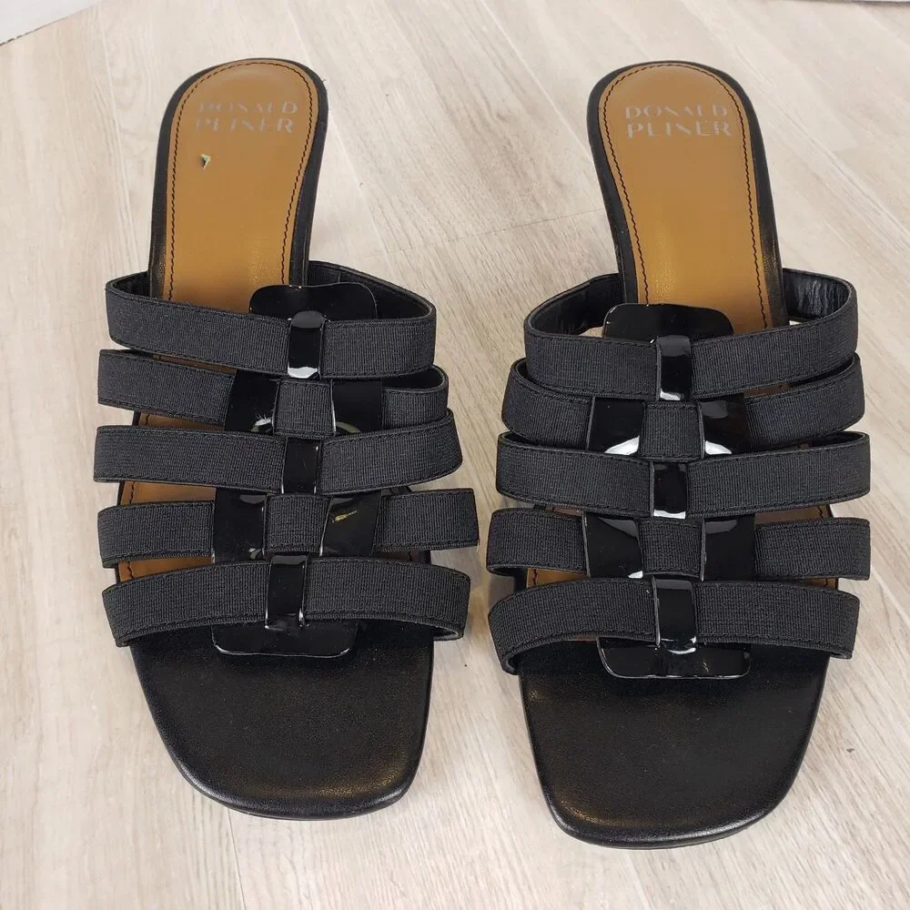 Donald J Pliner Black Leather Woven Sandals Women’s Size 8M Slip‑On Comfort